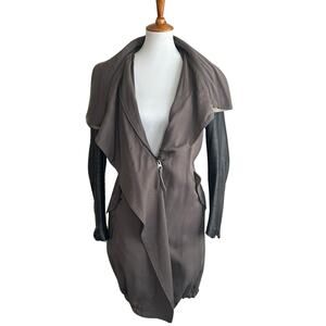 AllSaints Luna Parka Coat Sz. 6 – Gray Drape Front w/ Black Lamb Leather Sleeves
